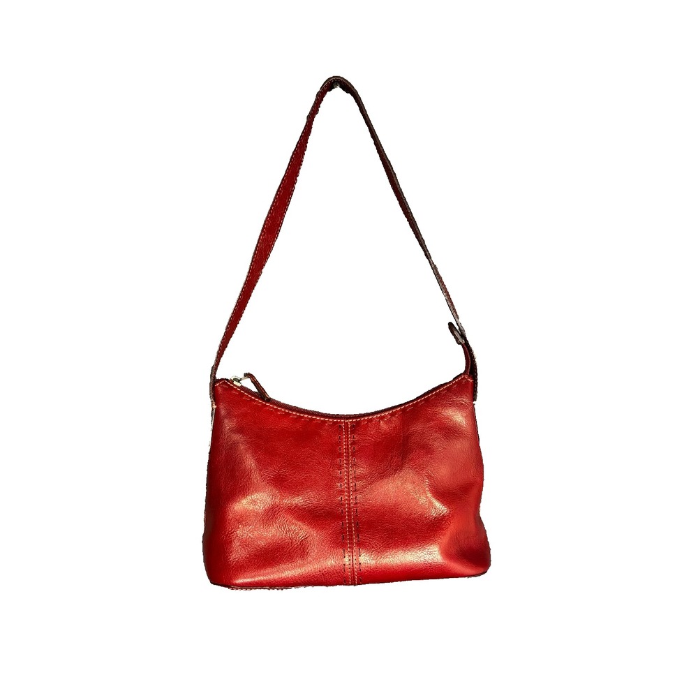 Fossil Y2K Vintage Classic 1954 Leather Zip Top Shoulder Bag Red